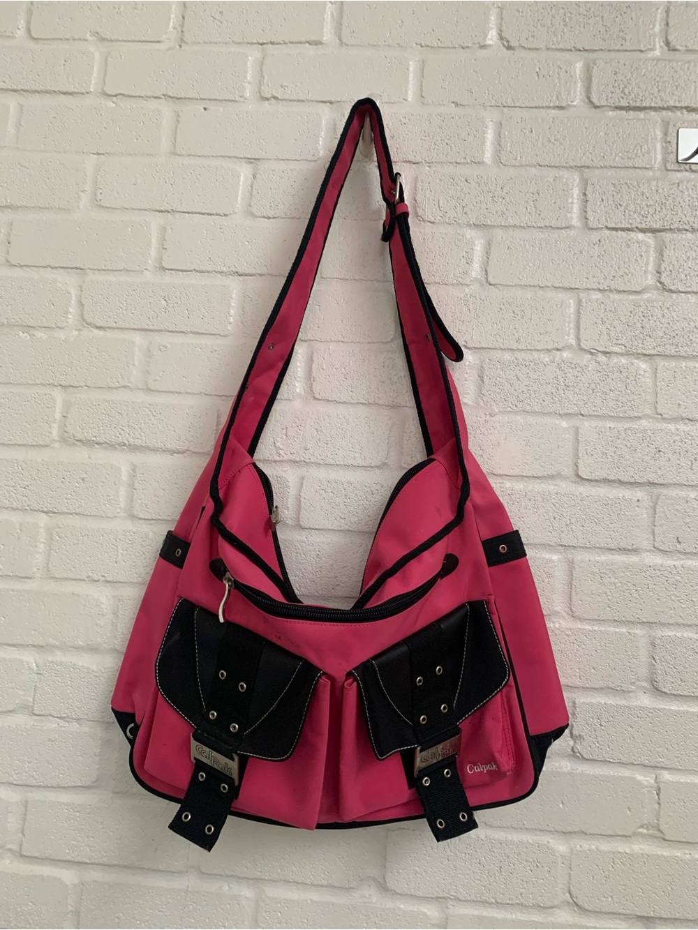 Pink Women's Canvas Shoulder Bag with Front Pockets Cal Pak